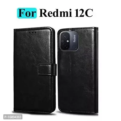 AllGuds Geleser Flip Cover for Redmi 12c Vintage Flip Cover (Black)-thumb4