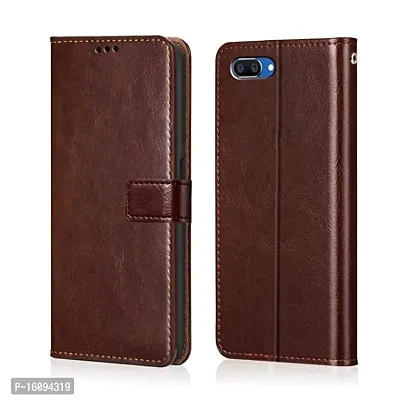 AllGuds Oppo A3S / Realme C1 Flip Case Leather Finish | Inside TPU with Card Pockets | Wallet Stand and Shock Proof | Magnetic Closing | Complete Protection Flip Cover for Oppo A3S (Brown)