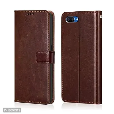 AllGuds Oppo A3S / Realme C1 Flip Case Leather Finish | Inside TPU with Card Pockets | Wallet Stand and Shock Proof | Magnetic Closing | Complete Protection Flip Cover for Oppo A3S (Brown)-thumb0