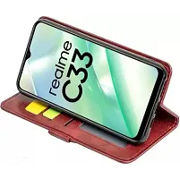 AllGuds Realme C33 Flip Case Leather Finish | Inside TPU with Card Pockets | Wallet Stand and Shock Proof | Magnetic Closing | Complete Protection Flip Cover (Brown)-thumb1