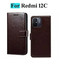 AllGuds Geleser Flip Cover for Redmi 12c Vintage Flip Cover (Brown)-thumb3