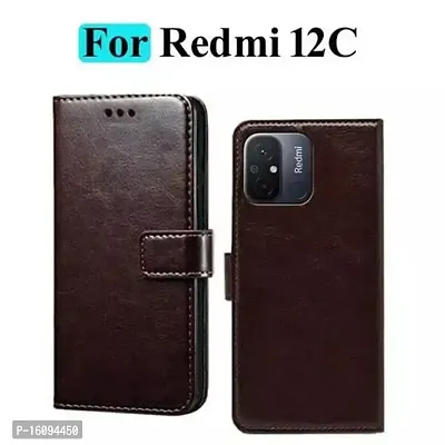 AllGuds Geleser Flip Cover for Redmi 12c Vintage Flip Cover (Brown)-thumb4