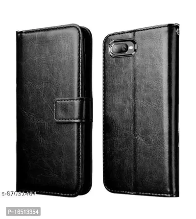 AllGuds Shock Proof Flip Cover Back Case Cover for Oppo A3s | Realme C1 (Flexible | Leather Finish | Card Pockets Wallet  Stand | Black)-thumb0