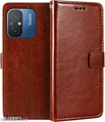 AllGuds Redmi 12C Back Cover , Redmi 12C Flip Cover (Brown)-thumb0