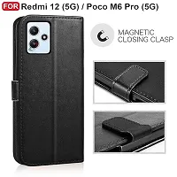 AllGuds Redmi 12 (5G) / Poco M6 Pro (5G) Flip Cover | Leather Finish | Inside Pockets  Inbuilt Stand | Shockproof Wallet Style Magnetic Closure Back Case Flipcover (Black)-thumb1