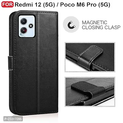 AllGuds Redmi 12 (5G) / Poco M6 Pro (5G) Flip Cover | Leather Finish | Inside Pockets  Inbuilt Stand | Shockproof Wallet Style Magnetic Closure Back Case Flipcover (Black)-thumb2