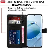 AllGuds Redmi 12 (5G) / Poco M6 Pro (5G) Flip Cover | Leather Finish | Inside Pockets  Inbuilt Stand | Shockproof Wallet Style Magnetic Closure Back Case Flipcover (Black)-thumb3