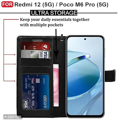 AllGuds Redmi 12 (5G) / Poco M6 Pro (5G) Flip Cover | Leather Finish | Inside Pockets  Inbuilt Stand | Shockproof Wallet Style Magnetic Closure Back Case Flipcover (Black)-thumb4