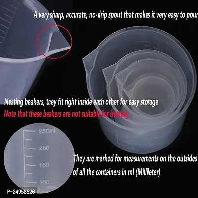 Spylx 5 Sizes Plastic Beakers Measuring Cups Set(50, 100, 250, 500, 1000ML) and Clear 3ml 10 Dropper Graduated Transfer Pack of 15-thumb3