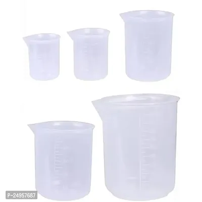 SPYLX 5 Sizes Clear Plastic Graduated Cylinders (10 25 50 100 250ml) 5 Pack Plastic Beakers Set - 50, 100, 250, 500, 1000ML