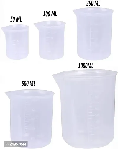 SPYLX 5 Sizes Plastic Beakers Measuring Cups Set(50, 100, 250, 500, 1000ML) and 20 Pack Clear 3ml Graduated Transfer Pipettes-thumb2