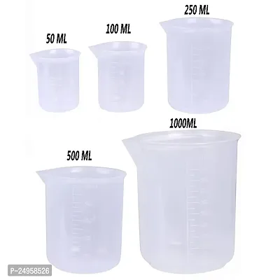 Spylx 5 Sizes Plastic Beakers Measuring Cups Set(50, 100, 250, 500, 1000ML) and Clear 3ml 10 Dropper Graduated Transfer Pack of 15-thumb2