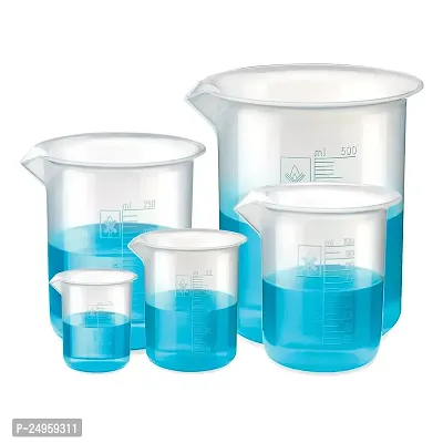 Spylx Polypropylene Plastic Beaker 25ml, 50ml, 100ml, 250ml, 500ml with Graduation Marks, Set of 5 Beakers for school collage chemistry lab laboratory