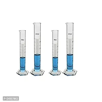 SPYLX Borosilicate 3.3 Glass Measuring Cylinder 2 pcs of 25 ml, 2 pcs of 50 ml with Graduation Marks, Set of 4 Measuring Cylinders