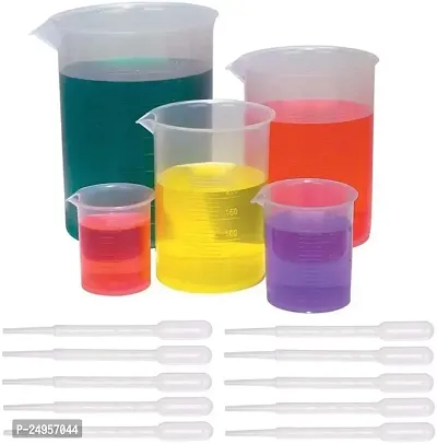 SPYLX 5 Sizes Plastic Beakers Measuring Cups Set(50, 100, 250, 500, 1000ML) and 20 Pack Clear 3ml Graduated Transfer Pipettes-thumb4