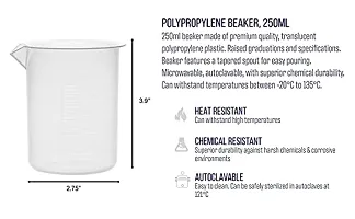 SPYLX Plastic Beakers, 250ml - Polypropylene Plastic - Raised Graduations, Tapered Spout - Pack of 6-thumb2