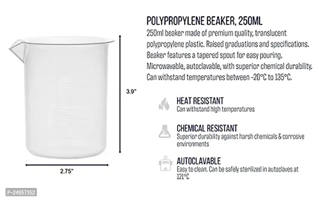 SPYLX Plastic Beakers, 250ml - Polypropylene Plastic - Raised Graduations, Tapered Spout - Pack of 6-thumb3