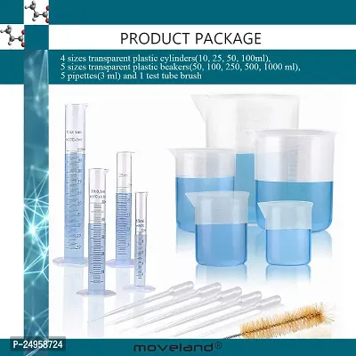 SPYLX Plastic Lab Equipment Kit Including 10,25,50,100ml Measuring Cylinder 50,100,250,500,1000ml Measuring Beaker, 5pc. of Plastic Droppers and a One Cleaning Brush-thumb4