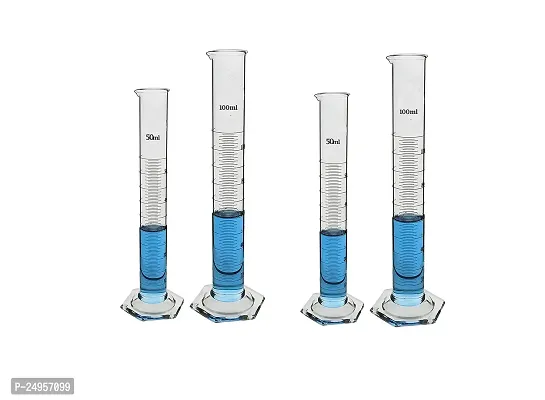 SPYLX Borosilicate 3.3 Glass Measuring Cylinder 2 pcs of 50 ml, 2 pcs of 100 ml with Graduation Marks, Set of 4 Measuring Cylinders