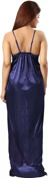 RangMor Unit of Shagun traders Women's Satin Printed Nighty/Nightgown/Nightshirt (Dark Blue,Free) (VN Nighty017_Navy)-thumb1