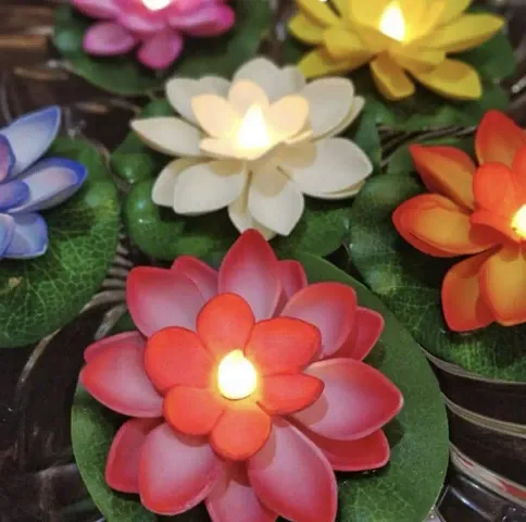 Trending Trunks Water Sensor Floating Lotus Flower LED Tea Candles (Multicolour) -Pack of 6