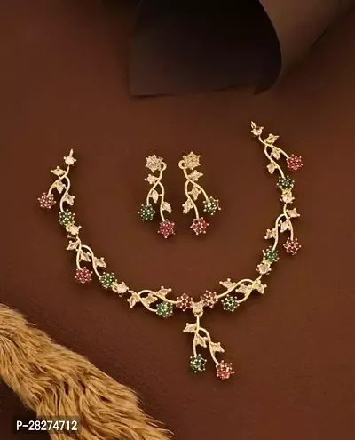 Stylish Multicoloured Silver Cubic Zirconia Jewellery Set For Women-thumb0
