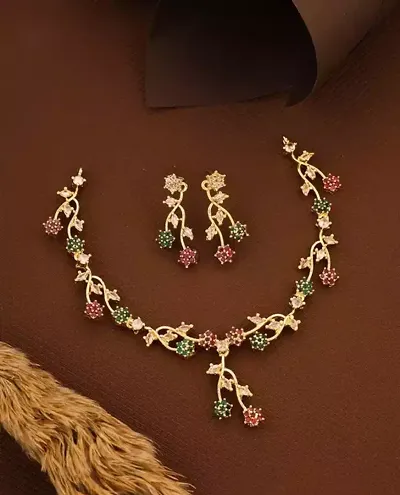 Stylish Multicoloured Silver Cubic Zirconia Jewellery Set For Women