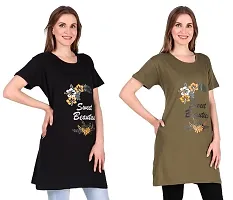 Trike Women's Long Printed Cotton Round Neck Half Sleeve Ladies T-Shirt Combo Pack of 2-thumb3