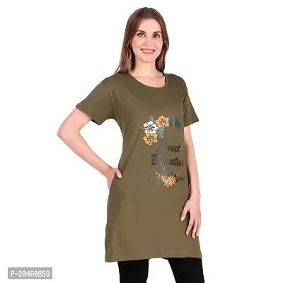 Trike Cotton Printed Regular Fit Round Neck Topwear Long Polo T-Shirt for Women's