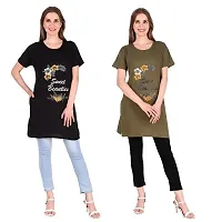 Trike Women's Long Printed Cotton Round Neck Half Sleeve Ladies T-Shirt Combo Pack of 2-thumb2