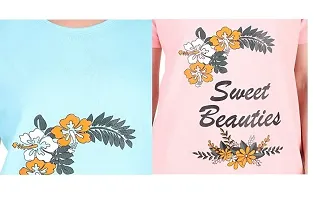 Trike Women's Long Printed Cotton Round Neck Half Sleeve Ladies T-Shirt Combo Pack of 2-thumb3