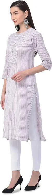 Udala Kurti for Women Straight Calf Length Striped Pure Cotton Kurta-thumb4