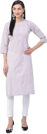 Udala Kurti for Women Straight Calf Length Striped Pure Cotton Kurta-thumb0