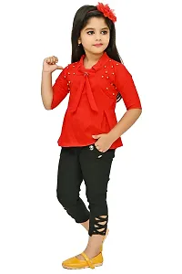 Roop Fashion Crepe Casual Solid Top and Pant Set for Girls Kids-thumb2