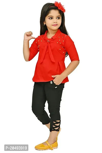 Roop Fashion Crepe Casual Solid Top and Pant Set for Girls Kids-thumb3