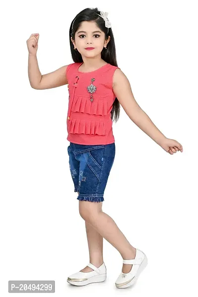 Roop Fashion Crepe Casual Printed Top and Shorts Set for Girls Kids-thumb4