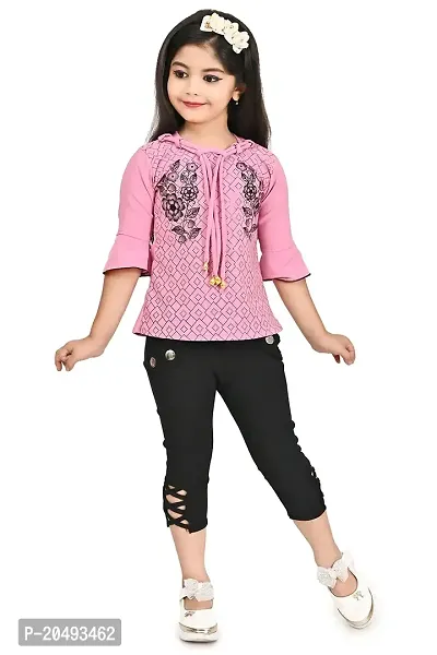 Roop Fashion Crepe Casual Printed Top and Pant Set for Girls Kids (Golap)-thumb0