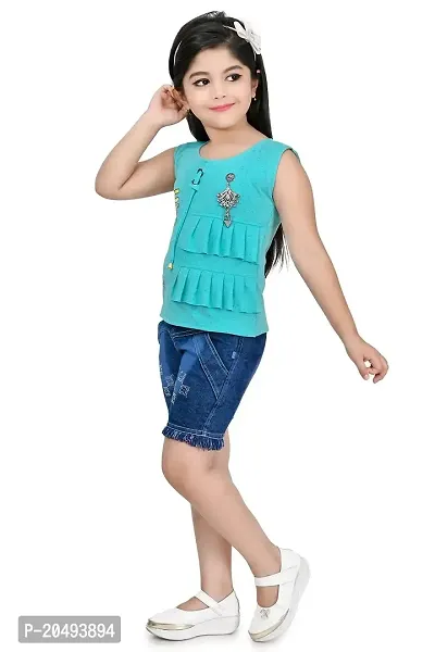 Roop Fashion Crepe Casual Printed Top and Shorts Set for Girls Kids-thumb5