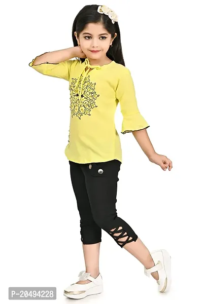 Roop Fashion Crepe Casual Printed Top and Pant Set for Girls Kids (Circle)-thumb2