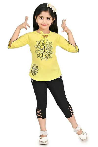 Roop Fashion Crepe Casual Top and Pant Set for Girls Kids (Circle)