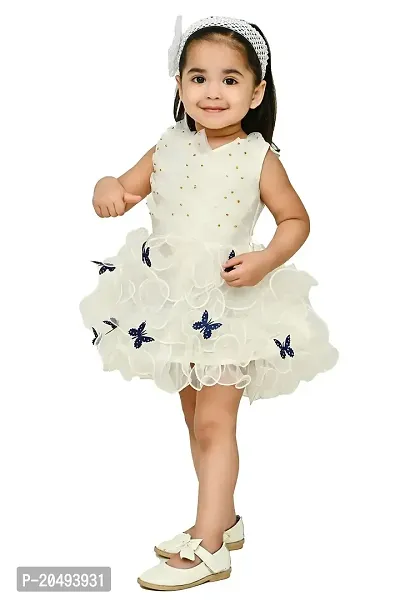 Roop Fashion Tissue Casual Solid Mini Butterfly Frock Dress for Girls-thumb2