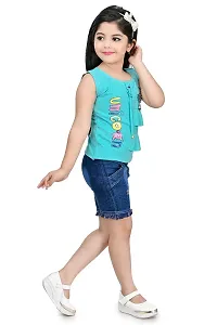 Roop Fashion Crepe Casual Printed Top and Shorts Set for Girls Kids-thumb2