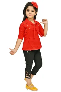 Roop Fashion Crepe Casual Solid Top and Pant Set for Girls Kids-thumb1