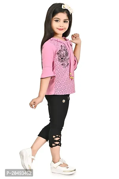 Roop Fashion Crepe Casual Printed Top and Pant Set for Girls Kids (Golap)-thumb4