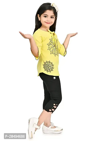 Roop Fashion Crepe Casual Printed Top  Pant Set for Girls Kids - Yellow, 6-7 years-thumb3