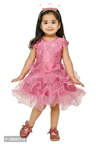 Roop Fashion Tissue Casual Solid Mini Frock Dress for Girls-thumb0