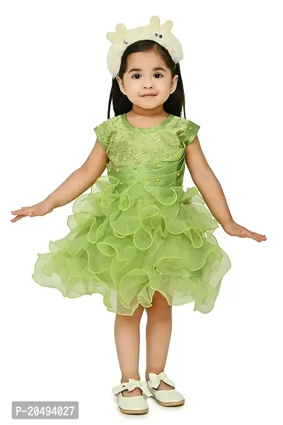 Roop Fashion Tissue Casual Solid Mini Frock Dress for Girls-thumb0