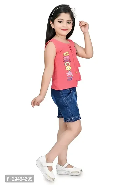 Roop Fashion Crepe Casual Printed Top and Shorts Set for Girls Kids-thumb3
