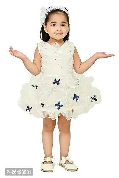 Roop Fashion Tissue Casual Solid Mini Butterfly Frock Dress for Girls