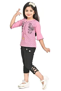 Roop Fashion Crepe Casual Printed Top and Pant Set for Girls Kids (Golap)-thumb1
